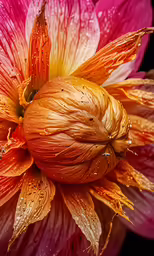 a close up of a pink flower with raindrops