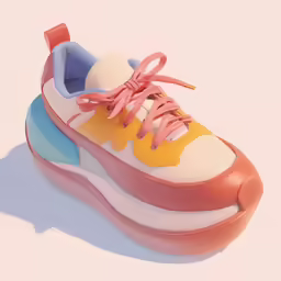a pair of colorful sneakers with white, pink and blue detailing