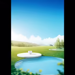 there is an empty pool next to a grassy field