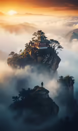 a person standing on top of a hill above the clouds