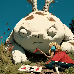 woman is kneeling down to read an advertisement