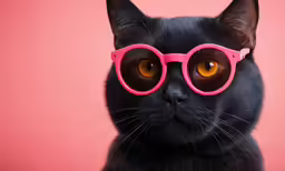 a cat wearing a pair of glasses with brown eyes