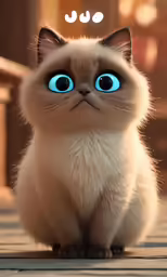 a cat with blue eyes sits and stares