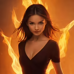 the girl is wearing black and has a red hair