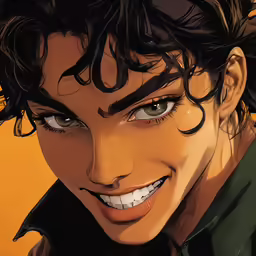 a guy with dark hair and big eyes is smiling