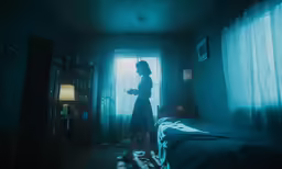 a person standing in front of a window looking at something