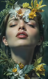 a young woman wearing a flower in her hair