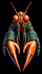 an insect that is painted orange and green