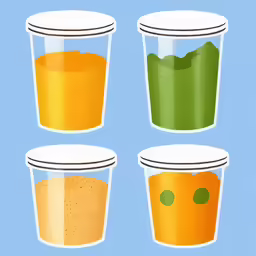 four cup sizes containing various beverages