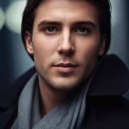 a man looking at the camera with a scarf on