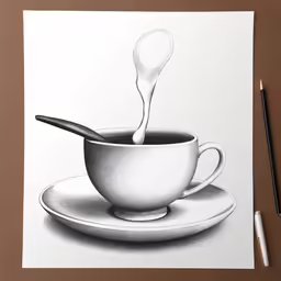 the drawing of a coffee cup and spoon