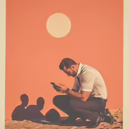 a man kneeling down and using his cell phone