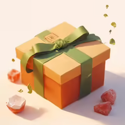 an orange and green gift box and some candies
