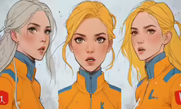 a drawing of a blonde girl with two different poses