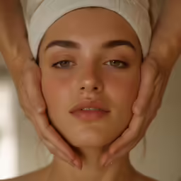 a beautiful woman getting a facial massage