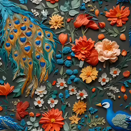 a peacock and flower arrangement made from paper