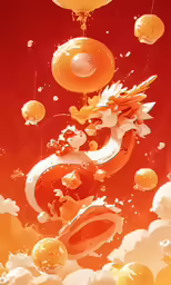 a dragon and some other objects floating in the air