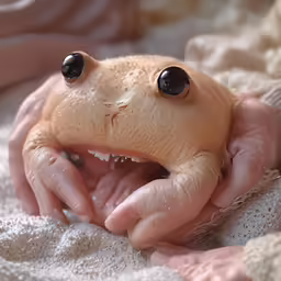 a close up of a hand holding a frog