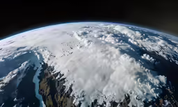 the satellite view shows some land below and around the clouds