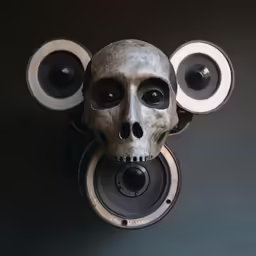 a skull with three speakers on top of it