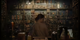a woman looking at various items on display