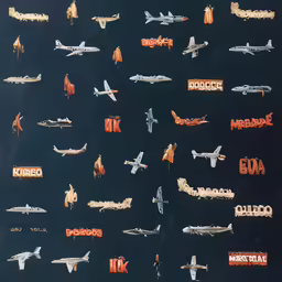 some orange white and black stickers and planes