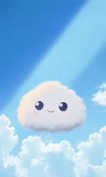 there is a small cloud with eyes on it