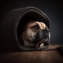 a big dog is wrapped in a cloth