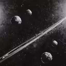 several small objects flying next to each other on a black surface