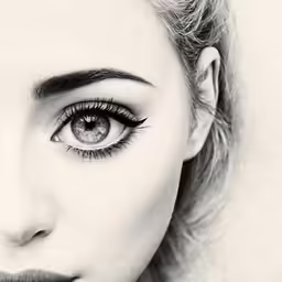 an attractive woman with long eyelashes looking off to the side