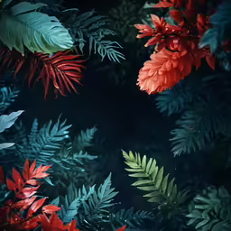 green, red and green leaves are shown in this image