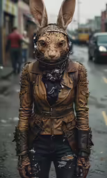 a cat head with ears and ears in a leather outfit
