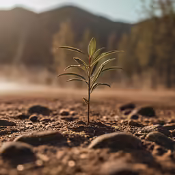 a tree sprouting in a rocky area