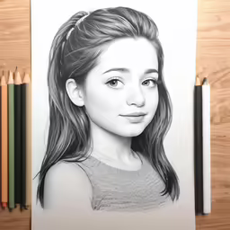 a pencil drawing of a girl with long hair