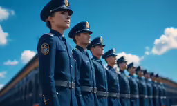 women in uniform lined up by train