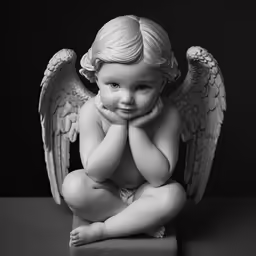 a little angel sitting on top of a stone