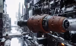 a red piece of machinery on a snowy surface