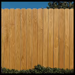 a close up view of a wood fence with a blue sky in the background