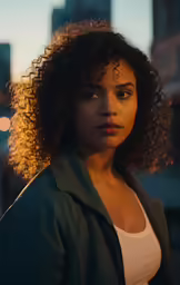 a beautiful young woman with long curly hair