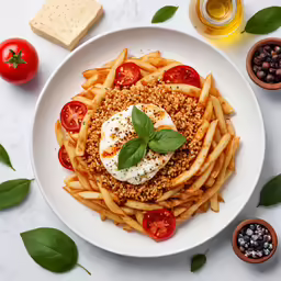 the pasta is covered in cheese and toppings