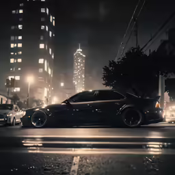 car parked in front of city at night