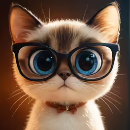 a cat with big blue eyes wearing glasses