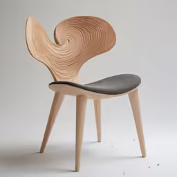 the chair in a wood frame with an upholstered cushion
