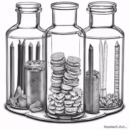 some glass bottles that are filled with things