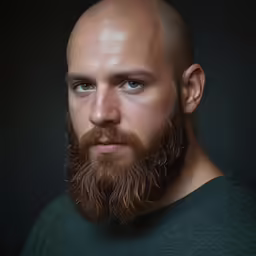 a bald man with a large beard and short hair