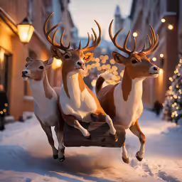 a group of deer statues on a sleigh