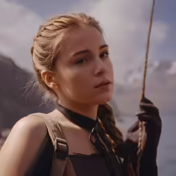 a woman wearing a braid is holding onto a rope