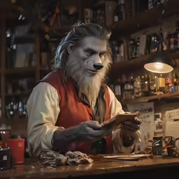 a man with a scary mask is looking at a menu