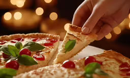 a hand is placing pepperoni onto the top of a pizza