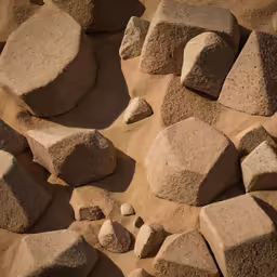 various rocks and boulders in a sandy area